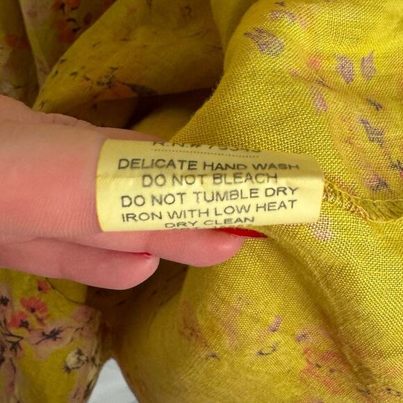 Bellambra Yellow Floral Linen Halter Pleated Relaxed Fit Midi Dress Large Boho - Picture 7 of 10